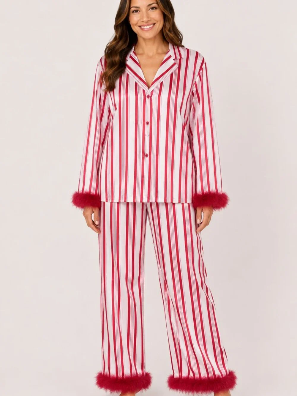 NEW Linea Donatella Gift Wrapper Pajama Set Feather Trim L